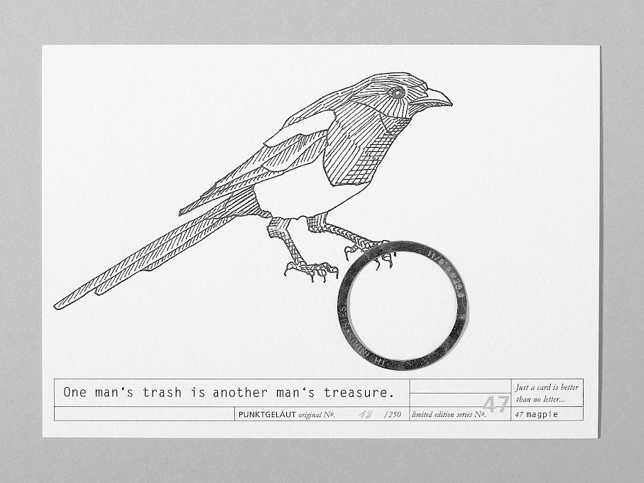 PUNKTGELÄUT Postkarten * Trash-Serie Nº 47  (Elster 19/250)