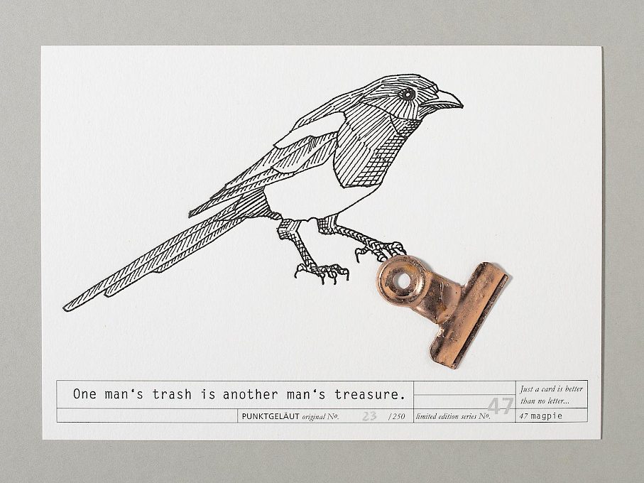 PUNKTGELÄUT Postkarten * Trash-Serie Nº 47  (Elster 23/250)